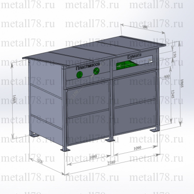 Контейнерная площадка для мусора на 2 бака 0,75 м3