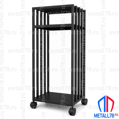 Дровница металлическая с полками на колёсиках Metall78, В850×Ш400×Г300 мм