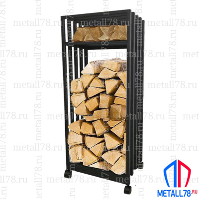 Дровница металлическая с полками на колёсиках Metall78, В850×Ш400×Г300 мм