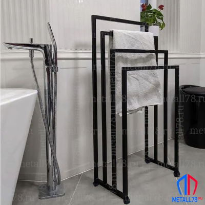 Полотенцесушитель на колёсиках на 4 полотенца, Держатель для полотенец, Вешалка в ванну для полотенец напольная, В1000хШ500хГ240 мм