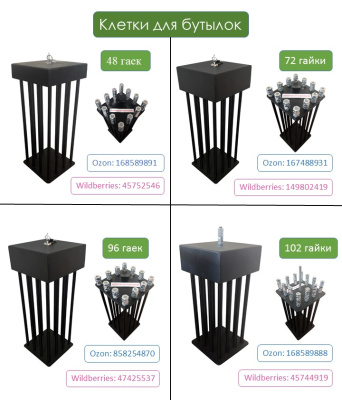 Клетка для бутылки с гайками "Никогда не сдавайся" ЛАЙТ (48 гаек М10)