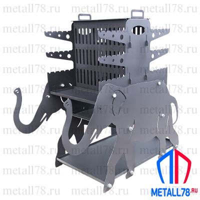 Мангал вертикальный на 6 шампуров на подставке "Слоны" (неокрашенный)