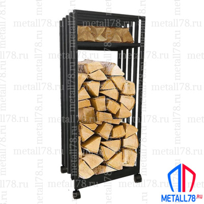 Дровница металлическая с полками на колёсиках Metall78, В850×Ш400×Г300 мм